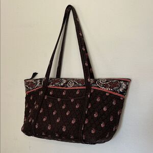 Vera Bradley Retired Vintage Brown Houndstooth Paisley XL Quilted Tote Zip Top